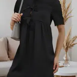 Shein Tie-Up Neck Short Sleeve Lace Trim Empire Dress-picture-15