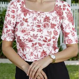 Shein Puff Sleeves Floral Print Fitted Short Top-picture-18