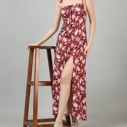 Shein Cute Spaghetti Strap Floral Print Split Thigh Dress-picture-24