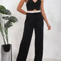 Shein Halter Neck Crop Top with Contrast Waistband Pants-picture-48