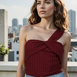 Shein One Shoulder Twisted Detail Textured Fitted Bodysuit-image-7