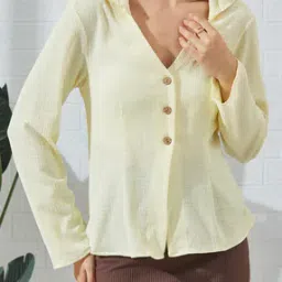 Shein Spread Collar Panelled Shirt Style Textured Top-picture-15