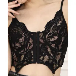 Shein Spaghetti Strap Scallop Trim Floral Lace Sheer Corset Top image 1