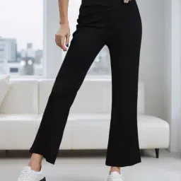 Shein Straight Fit Ankle Length Crossover Waistband Flared Pants image 1