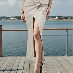 Shein Party High Waist Twisted Front Textured Slit Skirt-picture-30