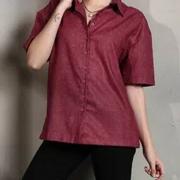 Shein Spread Collar Drop-Shoulder Sleeves Oversized Fit Shirt-picture-39