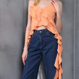 Shein Spaghetti Strap Layered Ruffled Fitted Short Top-picture-21