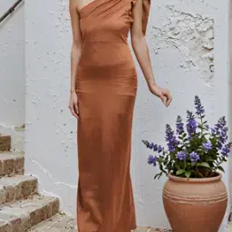 Shein One Shoulder Drape Detail Maxi Sheath Dress-image-15