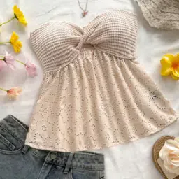 Shein Strapless Twisted Front Textured Short Top-picture-24
