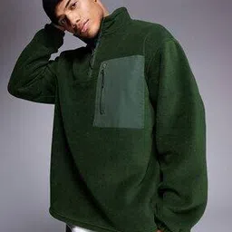 Oversized Half-Zip Fleece Sweatshirt with Chest Pocket-image-25