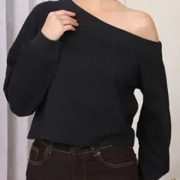 Shein Asymmetrical Neck Full Sleeve Short Sweatshirt-image-97