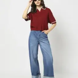 yousta Women Turn-Up Mid-Wash Wide-Leg Jeans-picture-23