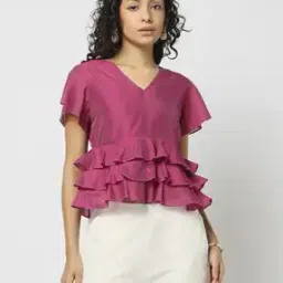 Women Ruffled Regular Fit V-Neck Peplum Top-image-51