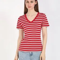 tommy hilfiger Women Striped Slim Fit V-Neck T-Shirt-picture-15