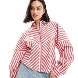Women Striped Spliced Detail Shirt-image-34