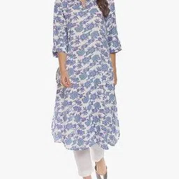 one of a kind Floral Print Straight Kurta with Shirt Collar-picture-46