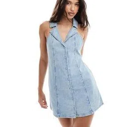 asos design Soft Denim Halter-Neck Mini Dress-picture-34