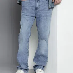 the indian garage co Men Lightly Washed Knee-Slit G515 Bootcut Jeans image 1