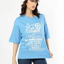 buda jeans co Women Graphic Print Oversized Fit Crew-Neck T-Shirt-picture-36