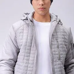 the indian garage co Men Quilted Slim Fit Hooded Bomber Jacket-picture-11