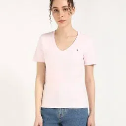 Women Slim Fit V-Neck Cotton T-Shirt-image-13