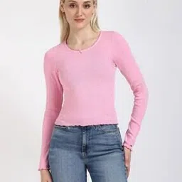 tommy hilfiger Women Ribbed Slim Fit Round-Neck T-Shirt-picture-33