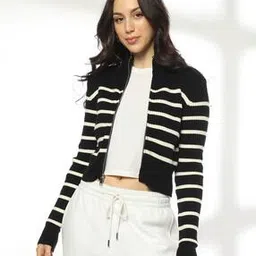 teamspirit Women Striped Zip-Front Cardigan-picture-41