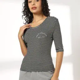 teamspirit Women Striped Slim Fit Round-Neck T-Shirt image 1