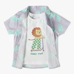 inf frendz Boys Printed Cotton Shirt with Vest image 1