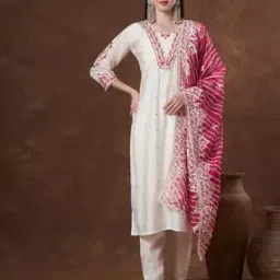 Women Embroidered Straight Kurta Suit Set-image-1