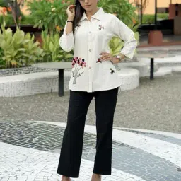 indie picks Pure Cotton Hand Embroidered Shirt Style Top image 1
