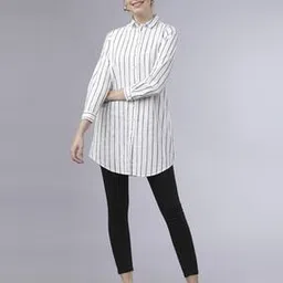 tokyo talkies Women Striped Regular Fit Shirt with Curved Hem-picture-20