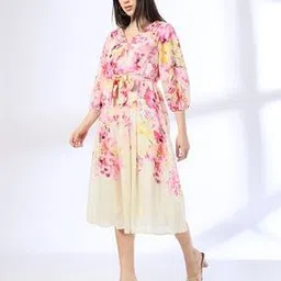 fig Women Printed Midi A-Line Dress with Fabric Belt-picture-21