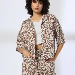 fig Women Leaf Print Relaxed Fit Resort Shirt-picture-10