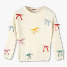kg frendz Girls Round-Neck Sweater with 3D Bows image 1