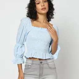 yousta Women Checked Slim Fit Smocked Top-picture-16