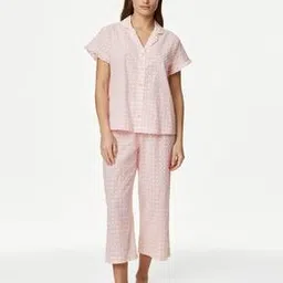 marks & spencer Women Swiss-Dot Cotton Shirt & Capris Set-picture-13