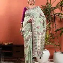 Women Banarasi Chanderi Jute Cotton Silk Saree -image-19