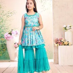 muhuratam Girls Floral Print Flared Kurta Suit Set-picture-34