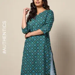 indie picks Handblock Print Cotton Straight Cut Kurta image 1