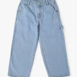 Girls Lightly Washed Carpenter Wide-Leg Jeans-image-40