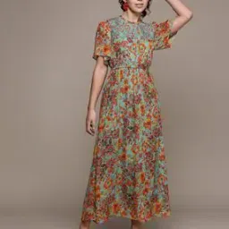 label ritu kumar Round-Neck Short Sleeves Long Flared Dress-picture-47