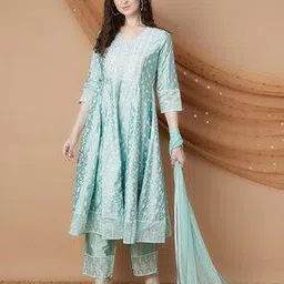 melange by lifestyle Women Embroidered Kurta Salwar Set with Dupatta-picture-26