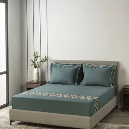 sansaar 180 TC Embroidered Bedsheet with 2 Pillow Covers image 1