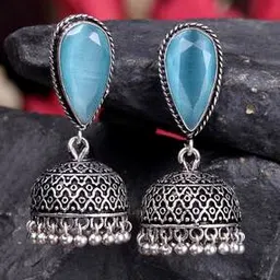 saraf rs jewellery Silver-Oxidised Jhumkas with Pearl Drops-picture-47