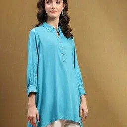 biba Women A-Line Kurti with Cuffed Sleeves-picture-53