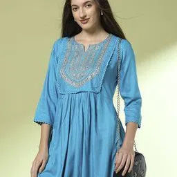 acai Women Embroidered Round-Neck Straight Kurta-picture-28