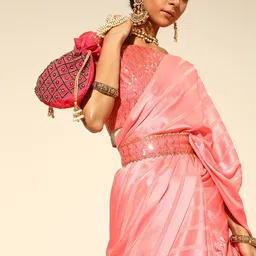 Saree mall Pink Striped Satin Party Wear Saree with Matching Blouse image 3