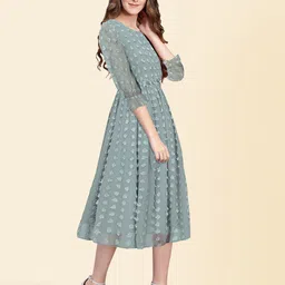 BAESD Self Design Bell Sleeves Dobby Georgette Fit & Flare Midi Dress image 3