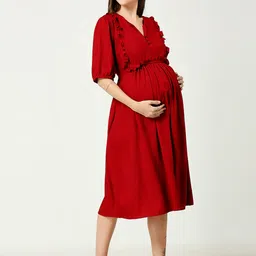 Mom For Sure by Ketki Dalal Ruffles Maternity Fit & Flare Midi Dress image 2